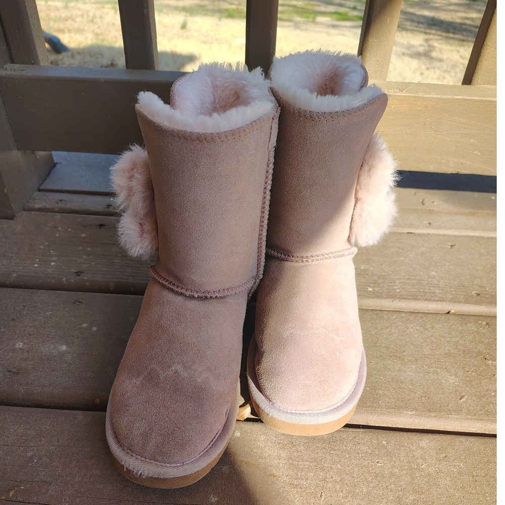 Dream Pairs Womens Pink Faux Fur Pom Pom Winter Boots Mid Calf Suede Size 8‎
